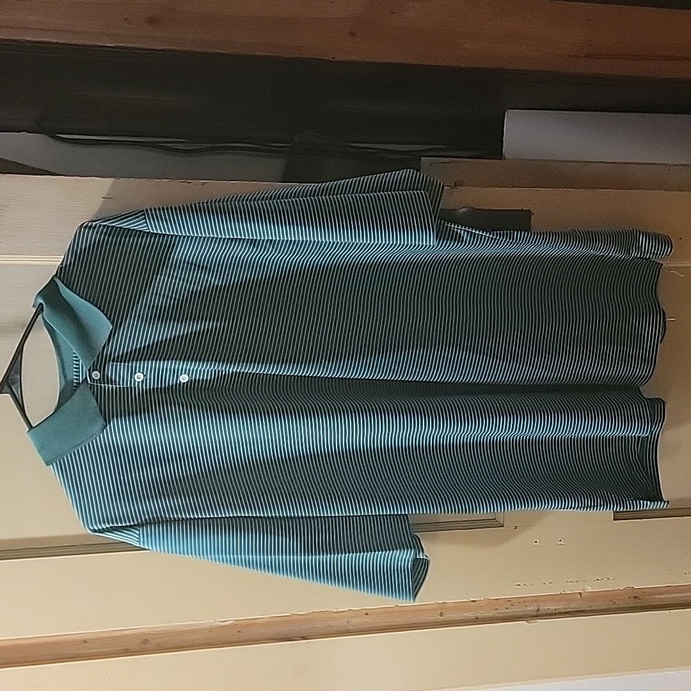 Tri-Mountain Men's Green and White Striped Golf Shirt Size 2XLT